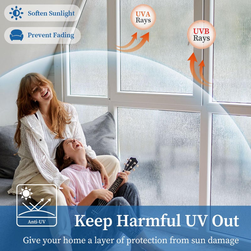 FEOMOS Rain Glass Window Film UV Blocking Removable Window Sticker Static Cling Film Vinyl Decorative Glass Film for Windows Doors Privacy Non Adhesive 17.3 x 78.7 inches - Image 3